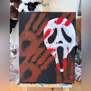 Scream Mask Canvas Art with Red Handprints.